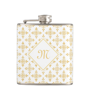 Flasques Monogramme de luxe Blanc et or Quatre Floral