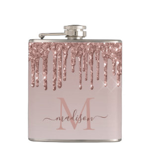 Flasques Monogramme de Parties scintillant or Rose de verre