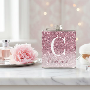 Flasques Monogramme de Parties scintillant Rose Gold Sparkl