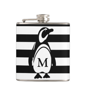 Flasques Monogramme de pingouin noir et blanc et rayures