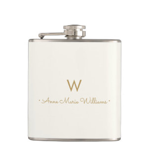 Flasques Monogramme de script d'or ivoire moderne