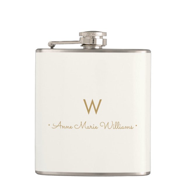 Flasques Monogramme de script d'or ivoire moderne (Devant)