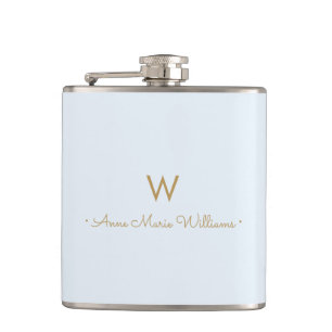 Flasques Monogramme de script en or bleu clair moderne