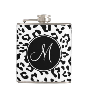 Flasques Monogramme de tache de léopard noir et blanc