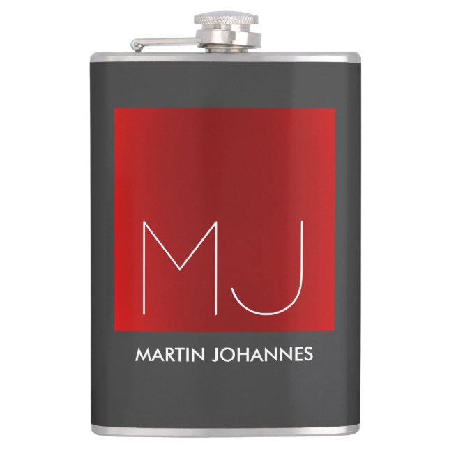Flasques Monogramme Elegant Red Grey Ajouter Nom Initiales (Devant)