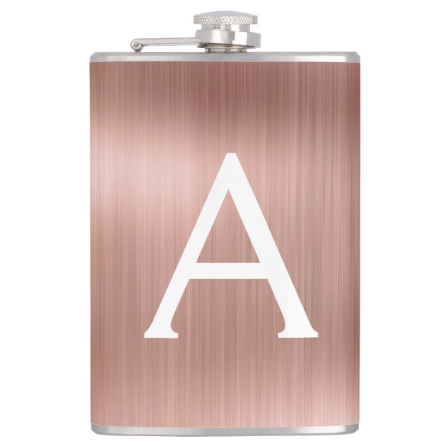 Flasques Monogramme en métal brossé rose or Nom et initiale (Devant)