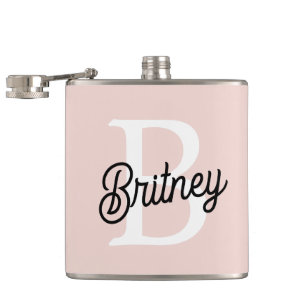 Flasques Monogramme et nom personnalisé moderne Pastel Pink