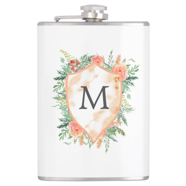 Flasques monogramme floral d'hiver crête familiale (Devant)