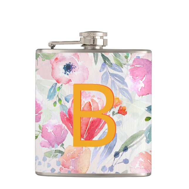 Flasques Monogramme floral rose violet (Devant)
