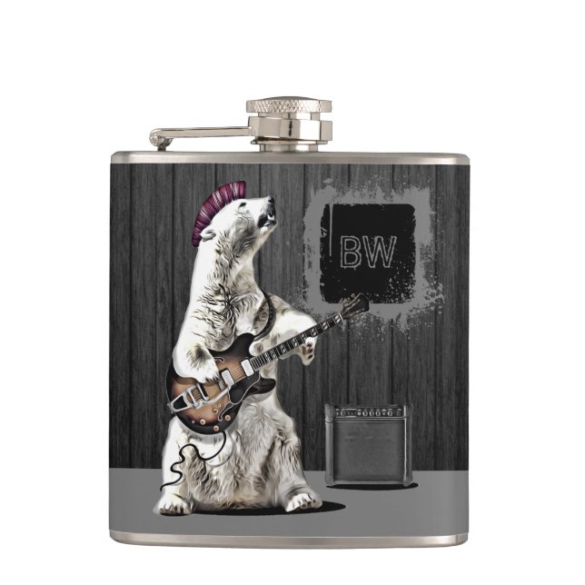 Flasques Monogramme Funny Punk Rock Guitare Ours Musicien H (Devant)