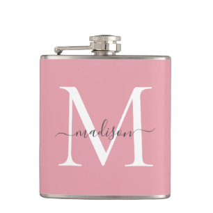 Flasques Monogramme gris blanc rose simple Nom du script