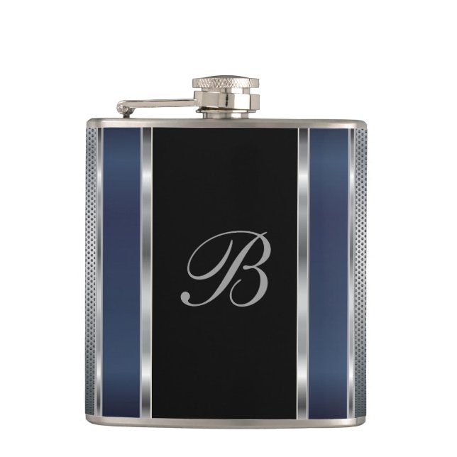 Flasques Monogramme Maillage en argent et bleu foncé (Devant)