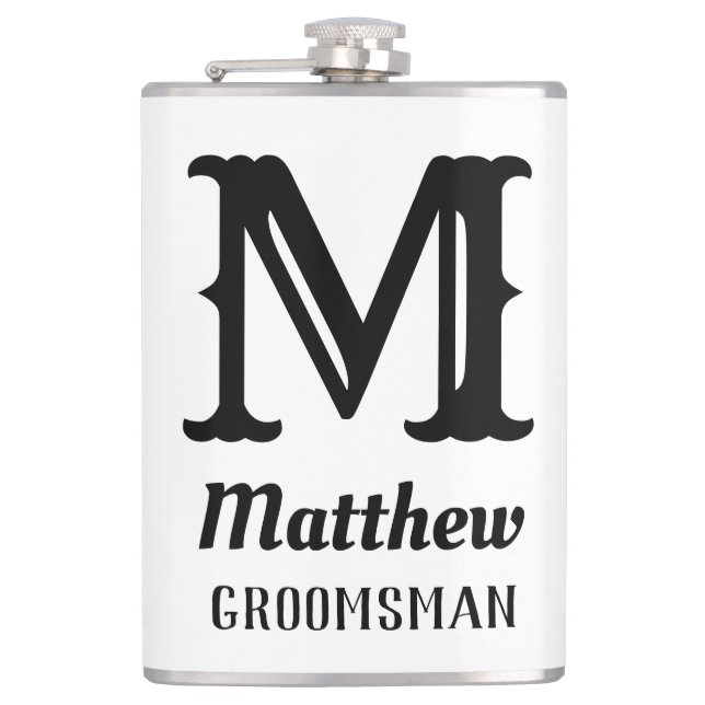 Flasques Monogramme masculin classique Mariages Noir  (Devant)