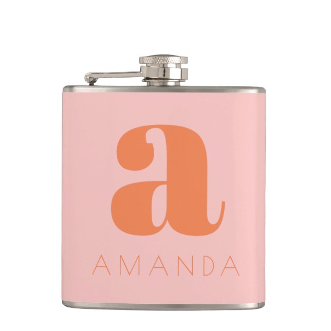 Flasques Monogramme moderne et nom Mariage rose et orange (Devant)