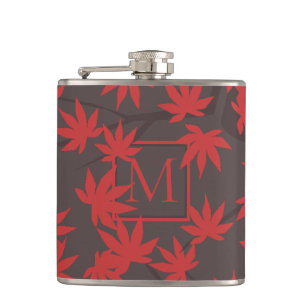 Flasques Monogramme Moderne Feuille d'Érable Rouge Grise