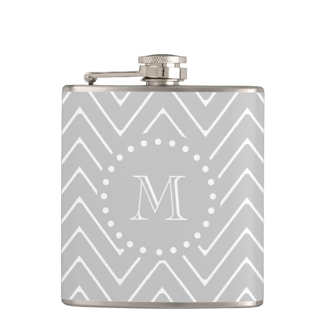 Flasques Monogramme moderne gris et blanc de coutume de (Devant)