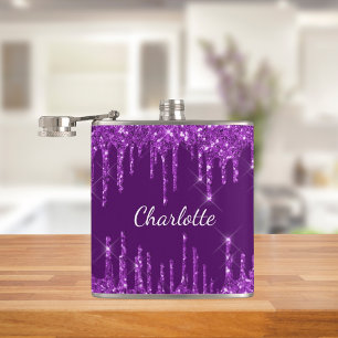 Flasques Monogramme nom avec gouttes de paillettes violette