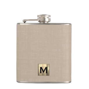 Flasques Monogramme or de lin beige