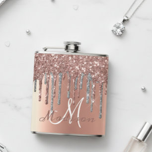 Flasques Monogramme Paillettes Rose Gold Gouttes de Verre F