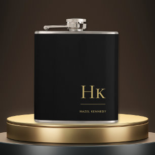 Flasques Monogramme Personnalisé Black Gold