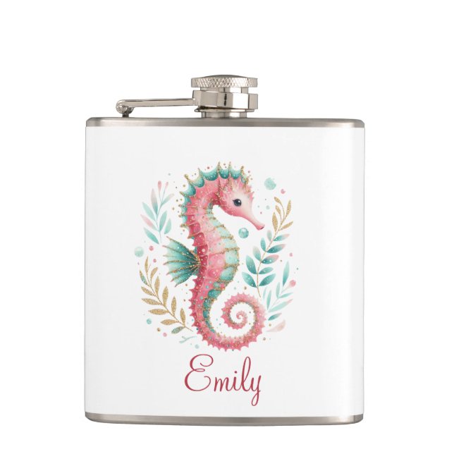 Flasques Monogramme personnalisé Cute Glittery Seahorse (Devant)