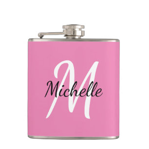 Flasques Monogramme rose de fille moderne Nom + Initiale