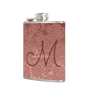 Flasques Monogramme Rose Gold Pink Floral Modern Art Élég