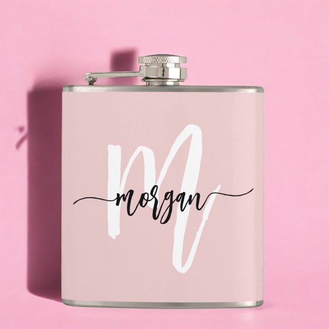 Flasques Monogramme rose pâle Joli Script fille (Créateur téléchargé)