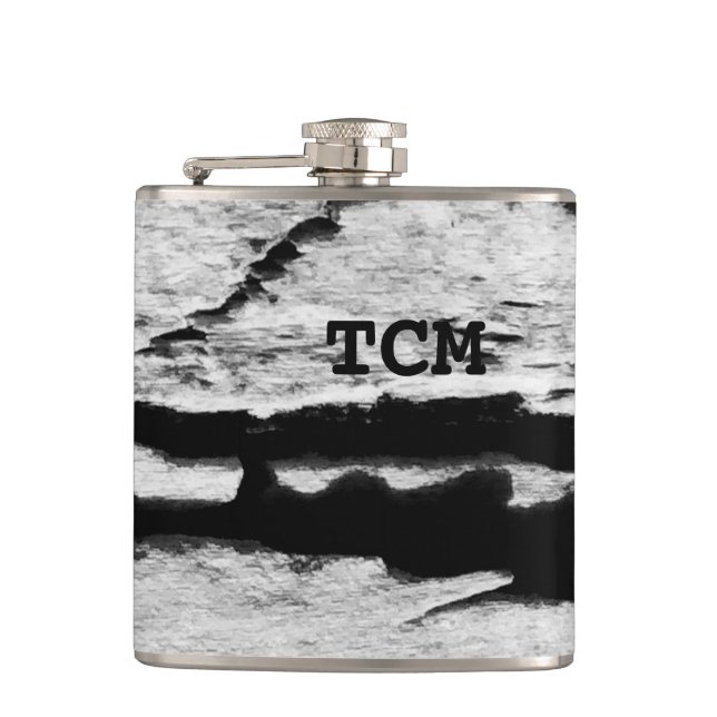 Flasques Monogramme sur bois noir et blanc (Devant)