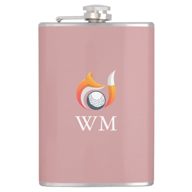 Flasques Monogramme Sur Mesure Fox Et Golf Ball Dusty Rose  (Devant)