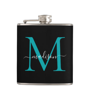 Flasques Monogramme vert Turquoise moderne de Black Nom du 
