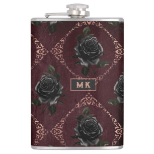 Flasques Monogramme vintage de Roses noirs gothiques