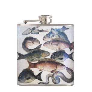 FLASQUES MOSAÏQUES ROMAINES ANTIQUES, POISSONS, ESPACE DE V