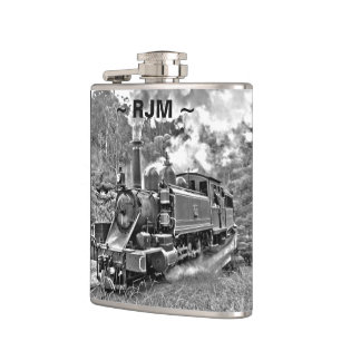 Flasques Moteur vintage noir et blanc de train de vapeur