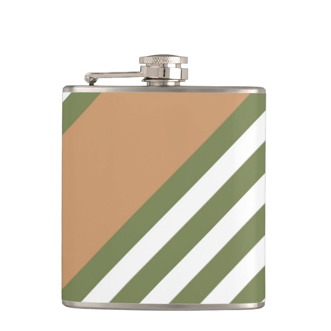 Flasques Motif à cinq bandes vert olive et blanc avec bronz (Devant)
