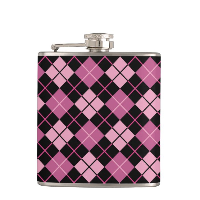 Flasques Motif à motifs de losanges dans le noir et le rose (Devant)