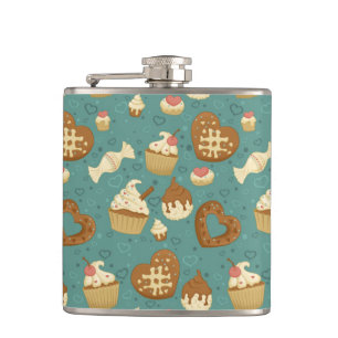 Flasques Motif avec des petits gâteaux et des sucreries