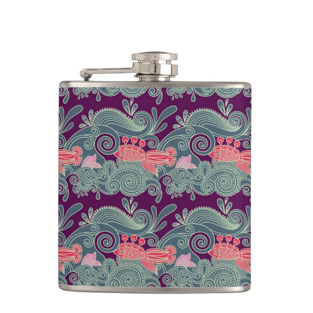 Flasques Motif avec les poissons et la vague pourpre (Devant)