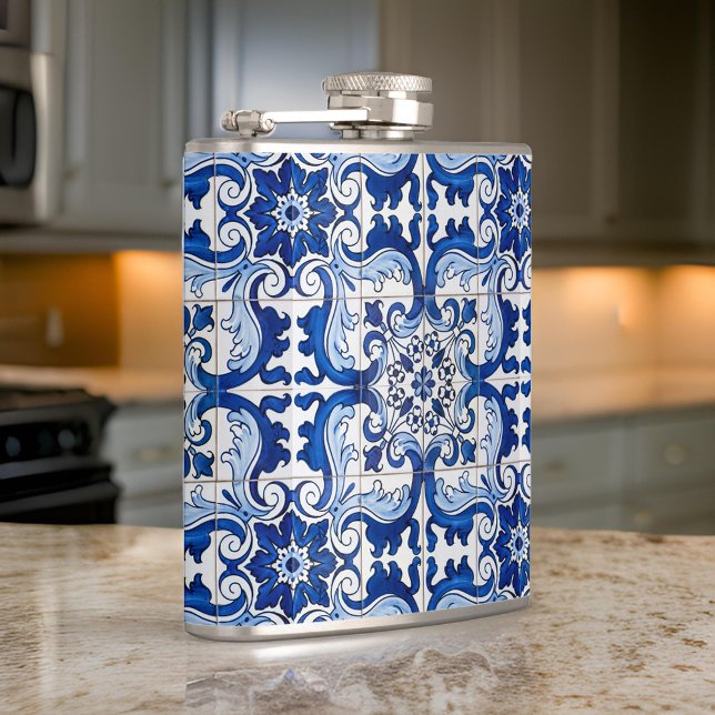 Flasques Motif bleu Azulejo, portugais antique (Créateur téléchargé)