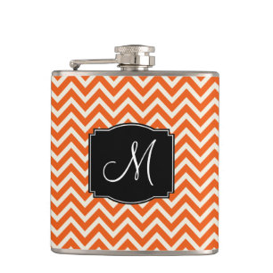 Flasques Motif Chevron orange et blanc avec Monogramme