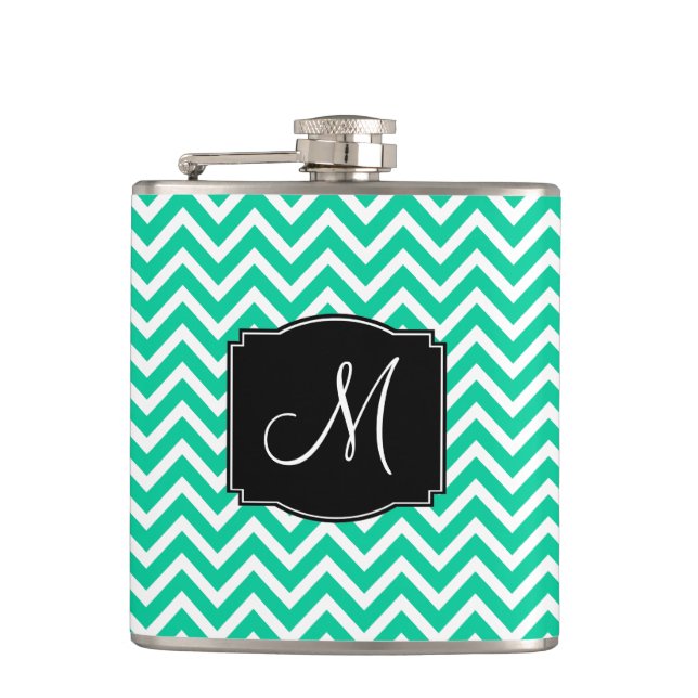 Flasques Motif Chevron Vert des Caraïbes avec Monogramme (Devant)