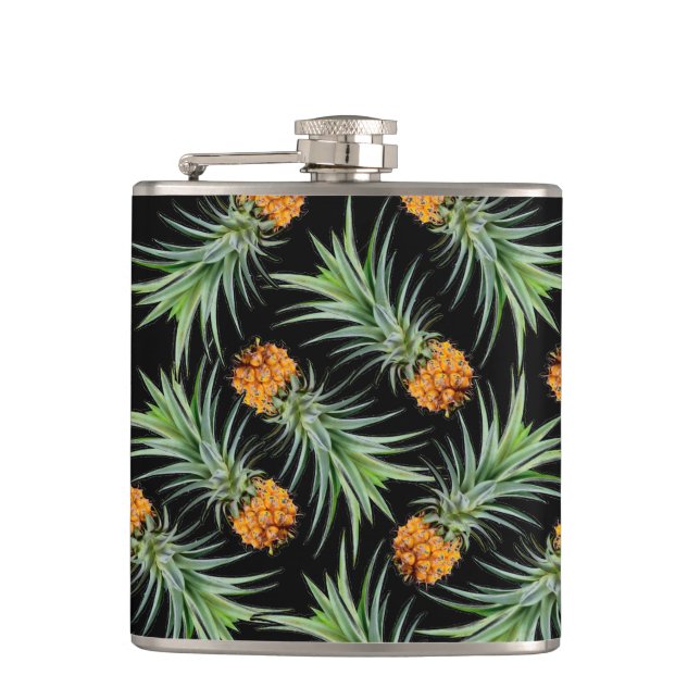 Flasques Motif d'ananas tropical sur noir (Devant)