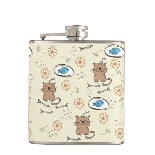 Flasques motif de chat et de poissons