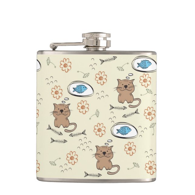 Flasques motif de chat et de poissons (Devant)