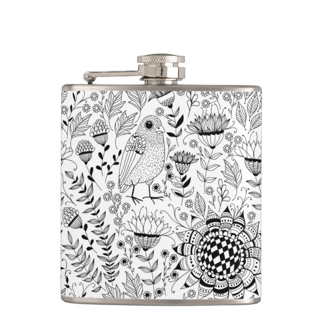 Flasques Motif de doodle d'oiseaux et de fleurs (Devant)