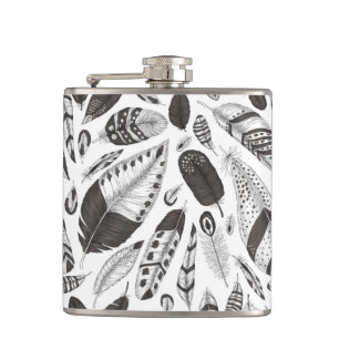 Flasques Motif de plumes noir et blanc