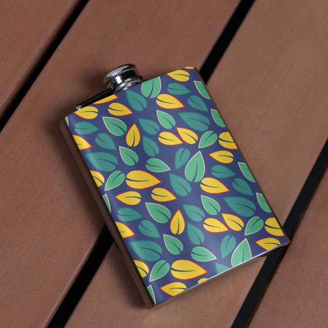 Flasques Motif Feuille vert et jaune en chute (leaves flasks)