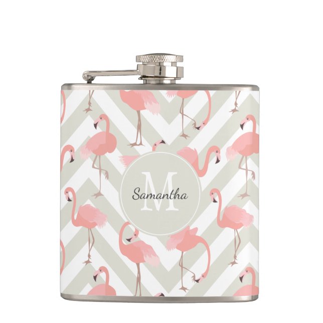 Flasques Motif Flamingo amusant avec Monogramme (Devant)