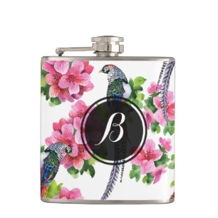 Flasques Motif Fleurs et Oiseaux de faisan colorés sauvages