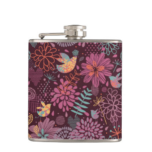 Flasques Motif floral abstrait avec des oiseaux